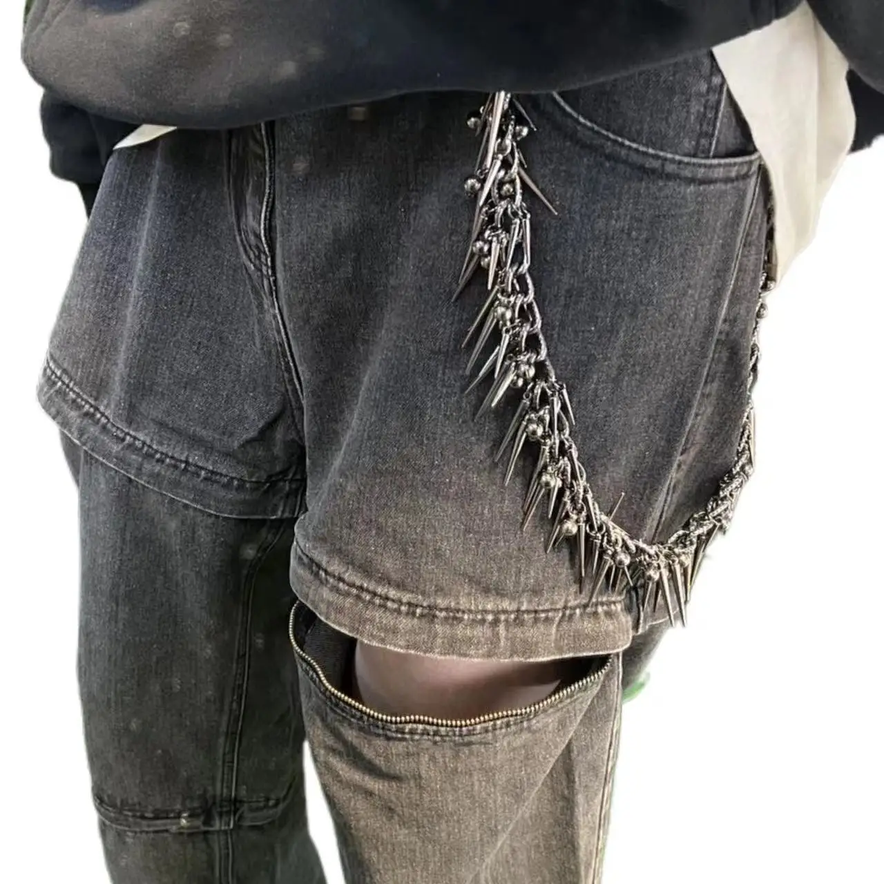 無限ループスタッズパンツチェーン：ユニークデザインのネックレス兼用アイテム
