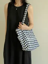 大容量トートバッグ【キャンバス・ネイビー格子・普段使い・パソコン対応】