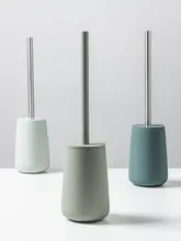 北欧風シンプル陶器製トイレブラシ【カラフル・フタ付き・穴あけ不要】