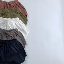 子供用無地デザインのリボン付きショートパンツ【コットン製・韓国風・男女兼用・フィット】（セットアップ対応）