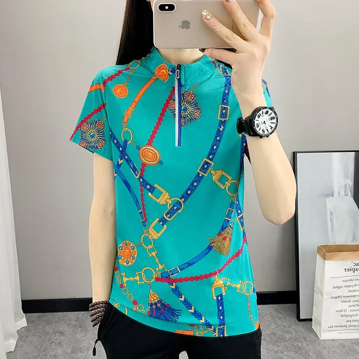 新しい中国風アイスシルク速乾半袖女性 Tシャツ