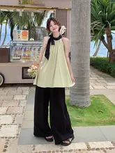ストライプ柄 ノースリーブトップス＆ワイドレッグパンツ（セットアップ対応）