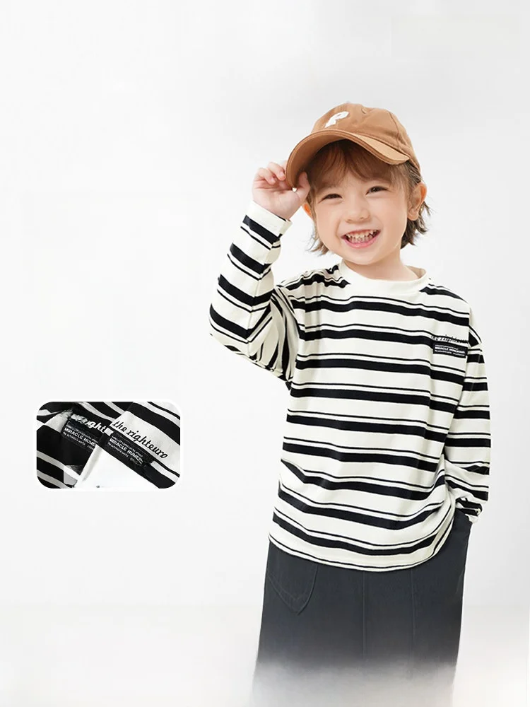 男の子用ストライプ長袖Tシャツ：5000円以下で秋・春に最適なカジュアルトップス