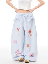 ワイドパンツ レディ  ース 蝶柄 背面 蝶結び サブカル ルーズ カジュアル 「K787」