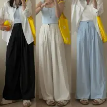 した涼感のロングパンツ【高ウエスト・ドレープ感】