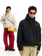 防水加工のバイカラー反射プリントアウター【アウトドア用・ゆったりシルエット・フード付き】