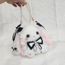 うさぎバッグ 斜め掛け オリジナル ロリータ風 ぬいぐるみ パール 蝶結び モノクロ マカロン プレゼント キュート 精巧