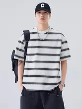 ストライプデザインのクール感Tシャツ【メンズ・短袖・ゆったりシルエット・通気性】