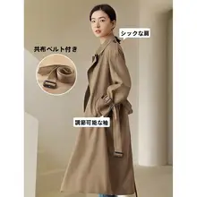 高級感ある中長丈レディーストレンチコート【ウエストベルト付き・小柄向け・シルエットアップ】