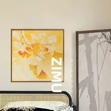 銀杏の手描きアートオイルペインティング【フランス風・インテリア装飾用】