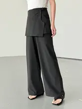 グレー調のハーフパンツ風ワイドパンツ【ストレート・スーツスタイル・体型カバー】（セットアップ対応）