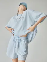 Tシャツ ショートパンツ 2点セット レディース ブルー アルファベット刺繍 ゆったり カジュアル スポーツ 夏