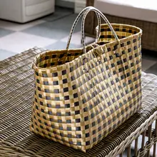 Kens 手編みの大容量ショッピングバスケット【収納洗濯物用・ハンドル付き・プラスチック製】
