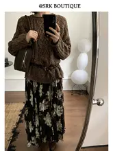 ニット トップス レディース プルオーバー ケーブル編み フレンチ風 ヴィンテージ ルーズ 肌触り良い 「SRK」