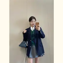 深い青の学院風ジャケット【フィット・春秋用・女性用】