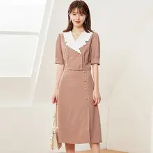 レトロチェックのAラインスカートと短袖トップス【小柄対応・ビジネススタイル・女性用】（セットアップ対応）