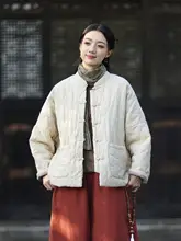 綿麻のキルティングダイヤモンド柄コート【冬用・女性向け・復古風・ボタンデザイン】