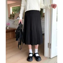 グレーのプリーツハイウエストAラインスカート【JK制服スタイル・中長丈・小柄対応】