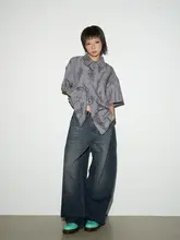 バギーパンツ レディース デニム ストレート グラデーション ヴィンテージ加工 ルーズシルエット カジュアル ストリート 「MICHINNYON」