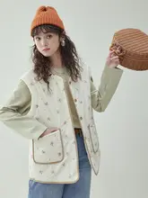 リバーシブルデザインの可拆袖コットンジャケット【秋冬用・花柄・レディース】