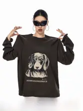 ウィメンズ ロングスリーブTシャツ【アメリカンレトロ・ダックスフントデザイン・クルーネック・カジュアル】