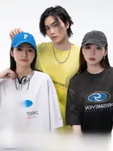 PMET ウォッシュプリントTシャツ【ダメージ加工・春用・クルーネック・ルーズフィット】