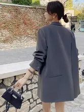 グレーの女性用カジュアルブレザー【春秋用・韓国風・小柄向け】（セットアップ対応）