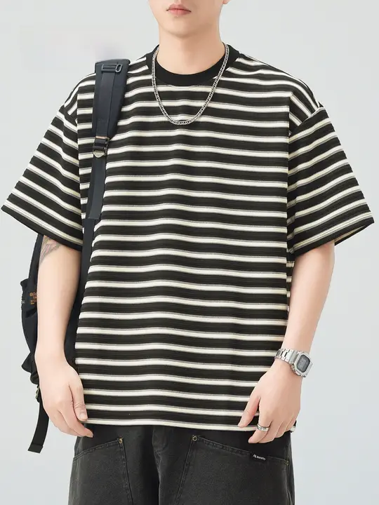 Tシャツ メンズ 半袖 ボーダー 接触冷感 ひんやり ルーズ カジュアル 夏 トップス 「HAOZHI」