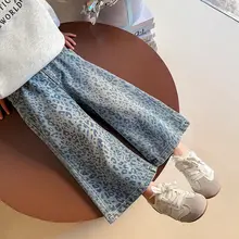 女の子用 レオパード柄デニムパンツ【カジュアル・春秋用・薄手】