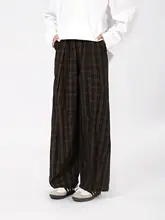 春夏用ビンテージ風カフェ色チェックストレートパンツ【男・したスタイル・ゆったり】