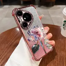 VIVO Xシリーズ用 紫色のバラデザインケース【全包型・シリコン製・防摔機能】