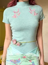 ハイネックニット レディース 燕刺繍 ミントグリーン タイトフィット 着痩せ チャイナテイスト ヴィンテージ