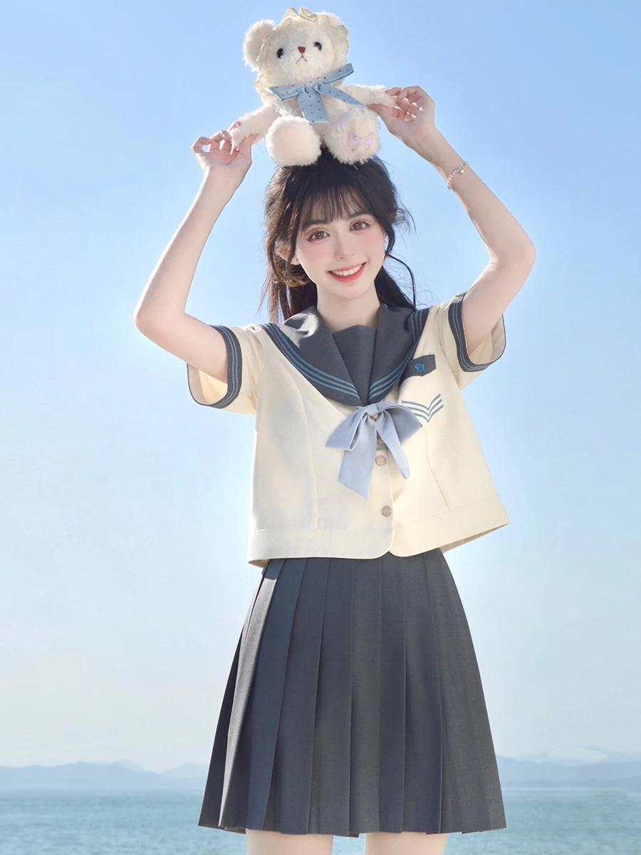 夏用短袖JK制服：日系风格のグレー・ピンク・セーラー風デザイン