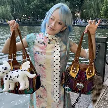 トートバッグ ショルダーバッグ レディース バイカラー 犬 Y2K 通勤
