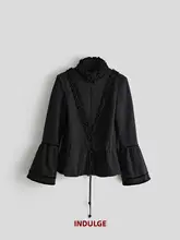 立体褶裥デザインのコットン調節可能ウエストダブルジッパーアウター【女性用】
