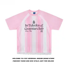 アメリカンビンテージストライプラグランスリーブ半袖Tシャツ【レース切替・フィット】