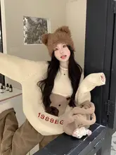 小熊柄ニットセーター【秋冬用・優雅なデザイン・ゆったりシルエット】（セットアップ対応）