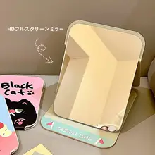 可愛らしいデスク用折りたたみミラー【学生寮・オフィス用・携帯便利・スタンドタイプ】