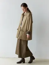 NON RESTRAIN チェック柄デザインの中長丈コート【ゆったりフィット・レディース・トレンチコート】