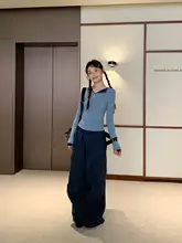 高級感のある重ね着風ニット長袖Tシャツ【女性用・フィットデザイン・秋季】