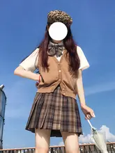 ブラウンチェックのプリーツJK制服スカート【短丈・フレッシュガーリー】（セットアップ対応）