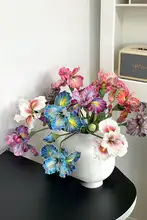 アイリス風シルクフラワーアレンジメント【テーブル装飾用・ダブルヘッド・花束スタイル】