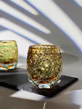 江戸切子の水晶ウイスキーグラス【青い雛菊・七星連珠・高級ギフトボックス付き】