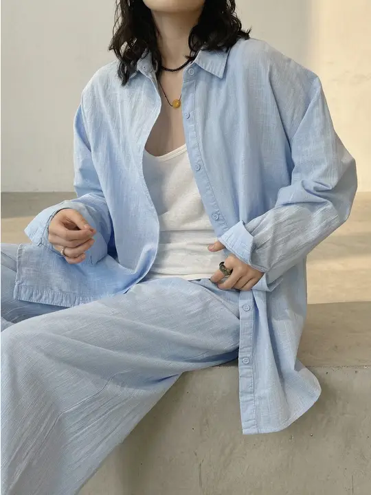 シャツ レディース コットンリネン フレンチ風 ルーズ ビビッドカラー 爽やか デイリー「Island」