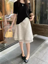 レトロドット柄のハイウエストAラインスカート【魅力的なデザイン・軽やかなシフォン素材】（セットアップ対応）