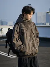 男女兼用 無地フード付きダウンジャケット【保温・ゆったりシルエット・大きなポケット付き・防風】