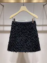 高級感あふれるハイウエストAラインスカート【キラキラのスパンコール・フリンジデザイン・秋用】