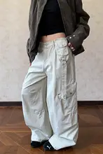 アメリカンレトロ多ポケットカーゴパンツ【女性用・弯刀シルエット・スタイリッシュ・皺加工】