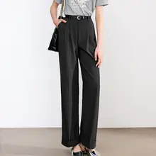夏にぴったりの高腰ストレートカジュアルパンツ【体型カバー・涼しげ・ロールアップデザイン】（セットアップ対応）
