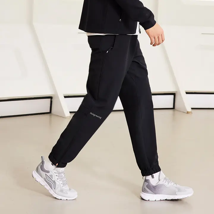 Li Ning メンズ冬用ランニングパンツ【速乾・フリース裏地・リブ付きロングパンツ】